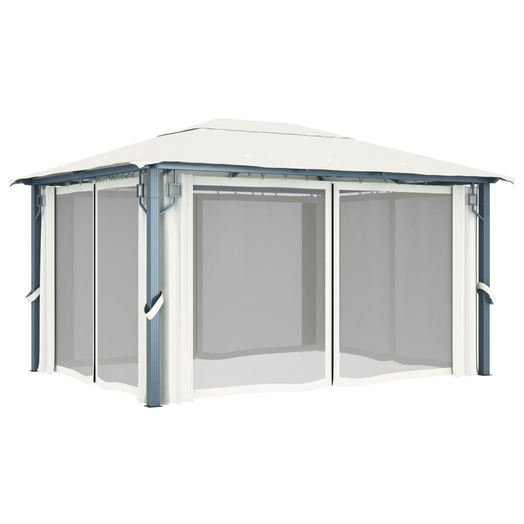 vidaXL Cenador con cortina color crema aluminio 400x300 cm