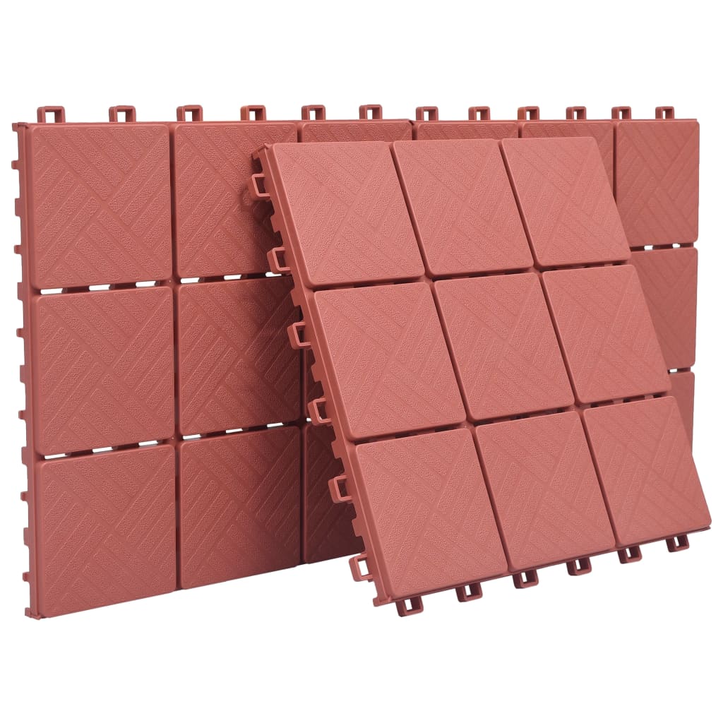 vidaXL Baldosas de terraza 10 uds plástico rojo 30,5x30,5 cm