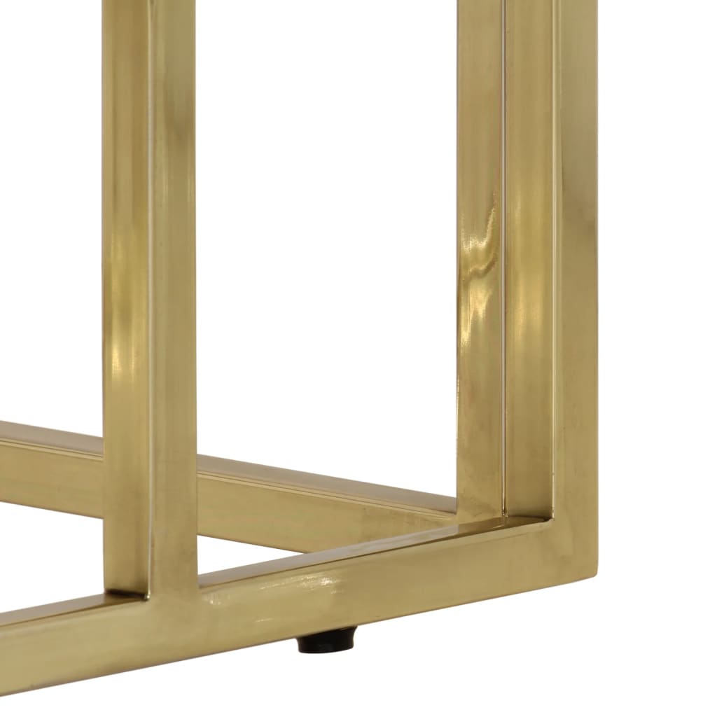 vidaXL Mesa consola de acero inoxidable dorado y madera maciza