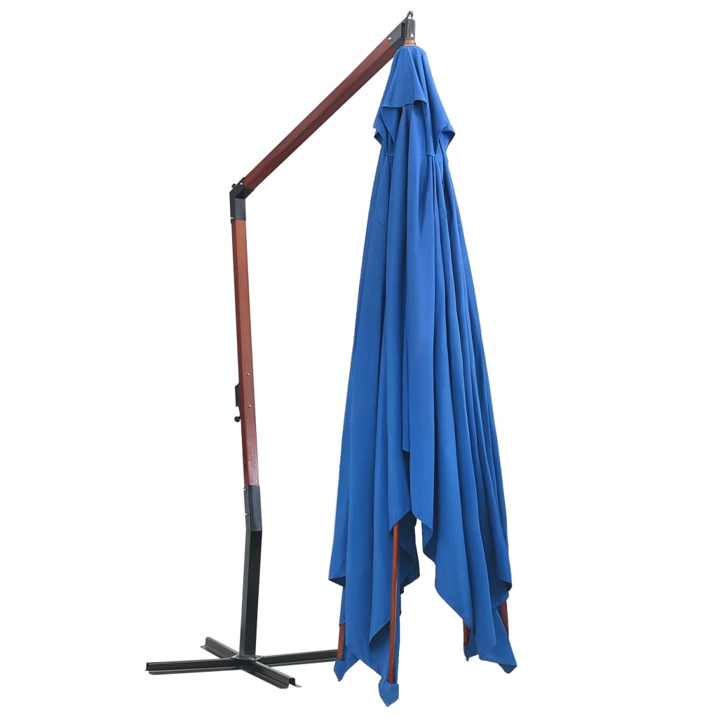 vidaXL Sombrilla de jardín colgante con palo de madera azul 400x300cm