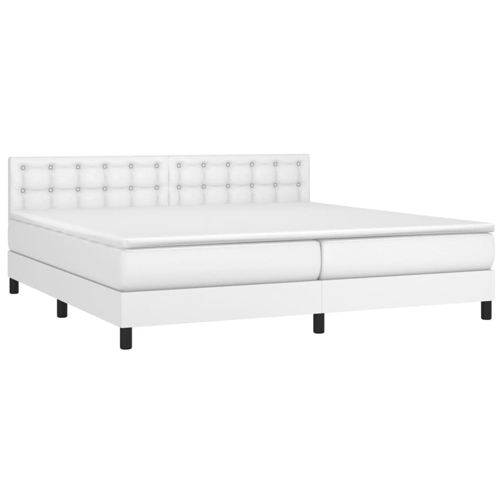 vidaXL Cama box spring colchón y LED cuero sintético blanco 200x200 cm