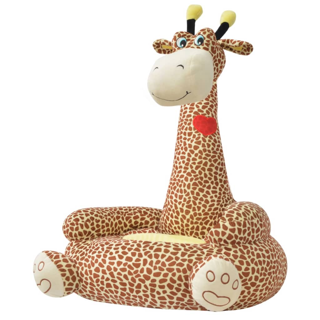 vidaXL Silla de peluche para niños jirafa marrón
