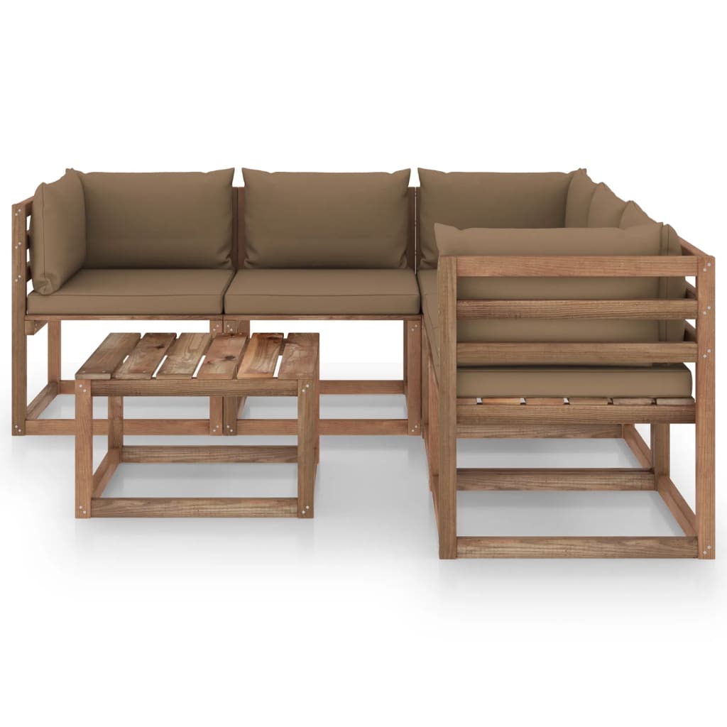 vidaXL Set de muebles de jardín 6 pzs madera impregnada cojines taupe