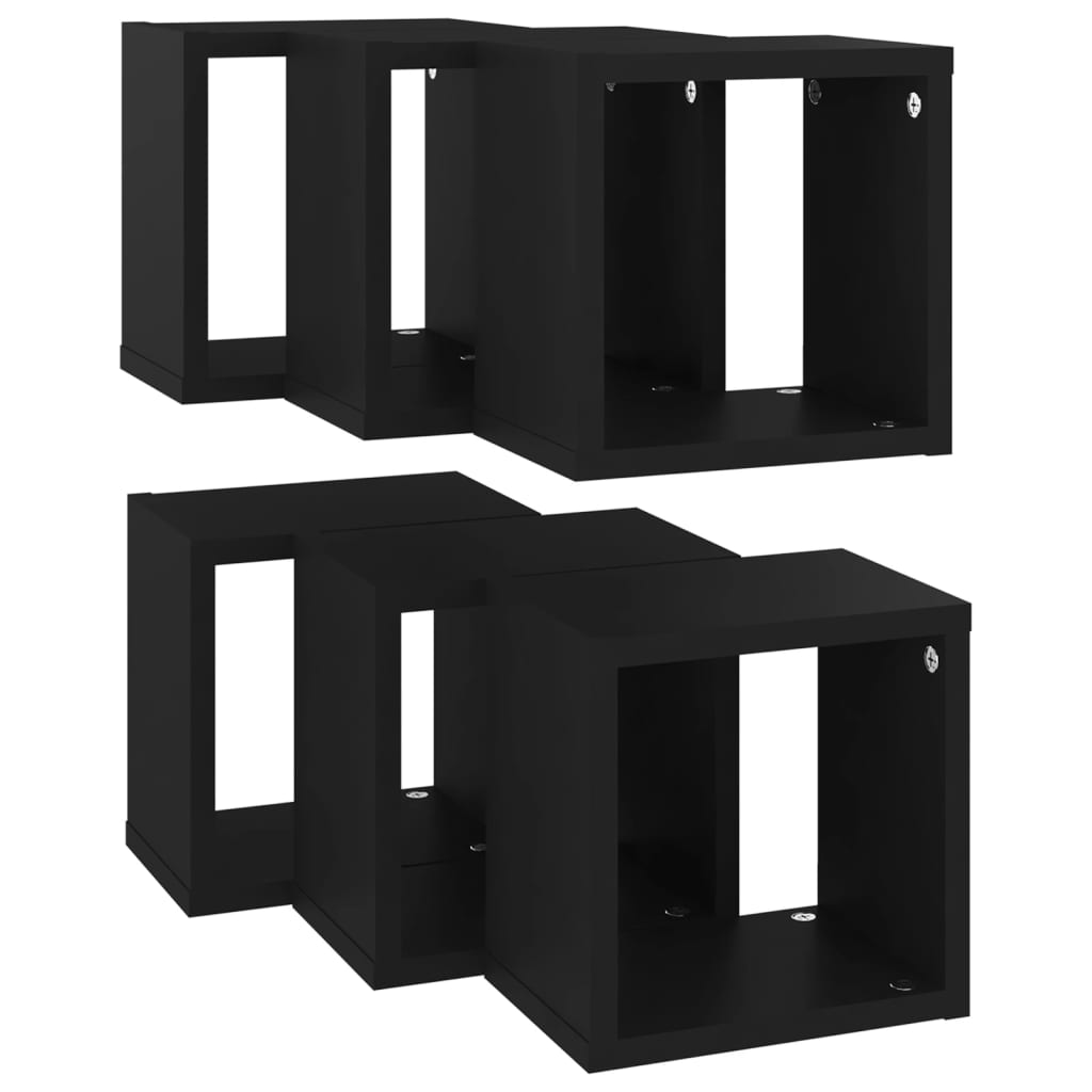 vidaXL Estantes cubo de pared 6 unidades negro 22x15x22 cm