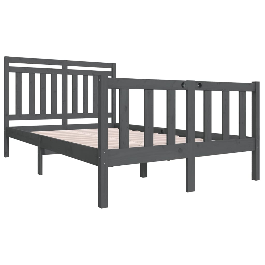 vidaXL Estructura de cama de madera maciza gris 140x190 cm