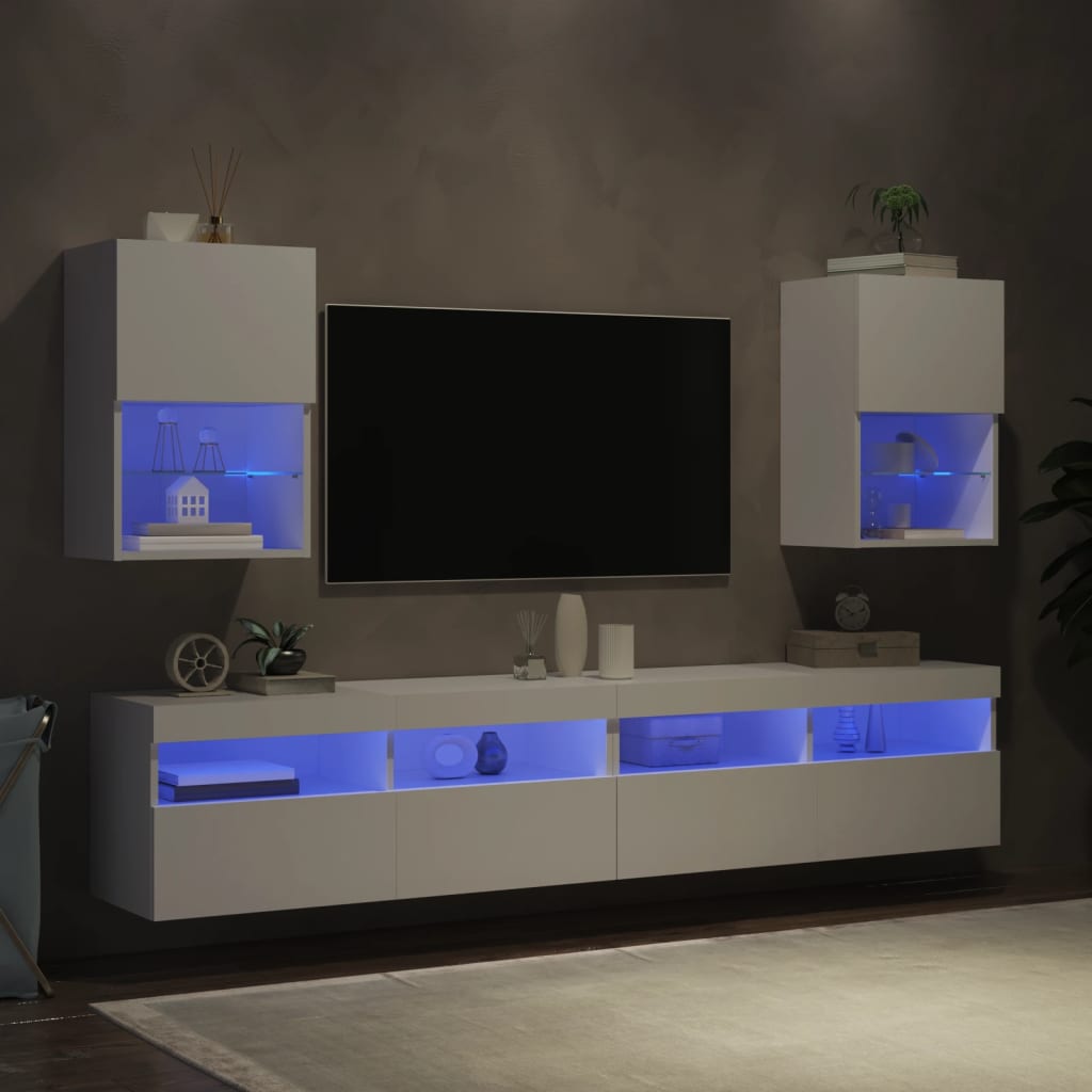 vidaXL Muebles de TV con luces LED 2 uds blanco 40,5x30x60 cm