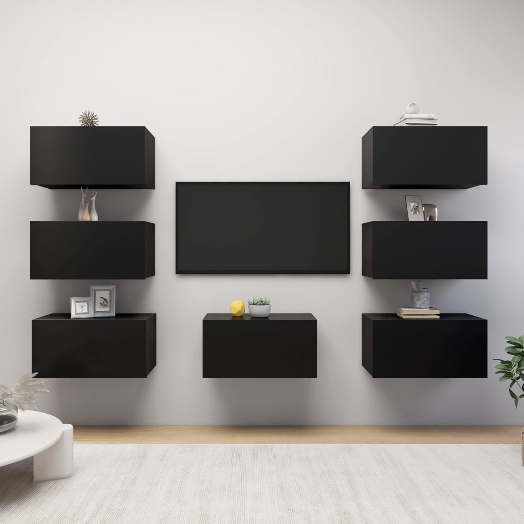 vidaXL Muebles de salón 7 uds madera ingeniería negro 30,5x30x60 cm