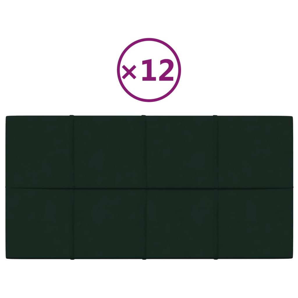 vidaXL Paneles de pared 12 uds terciopelo verde oscuro 60x30 cm 2,16m²