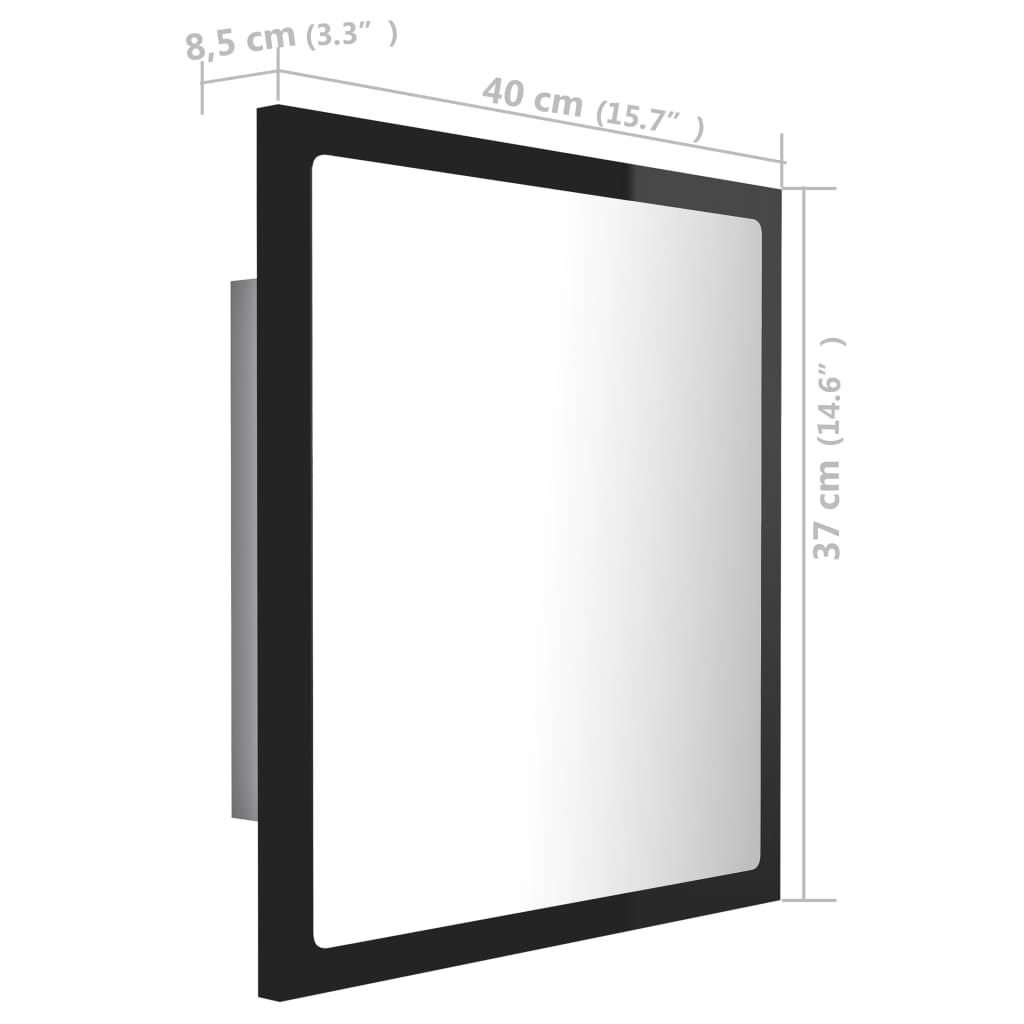 vidaXL Espejo de baño acrílico negro brillo 40x8,5x37 cm