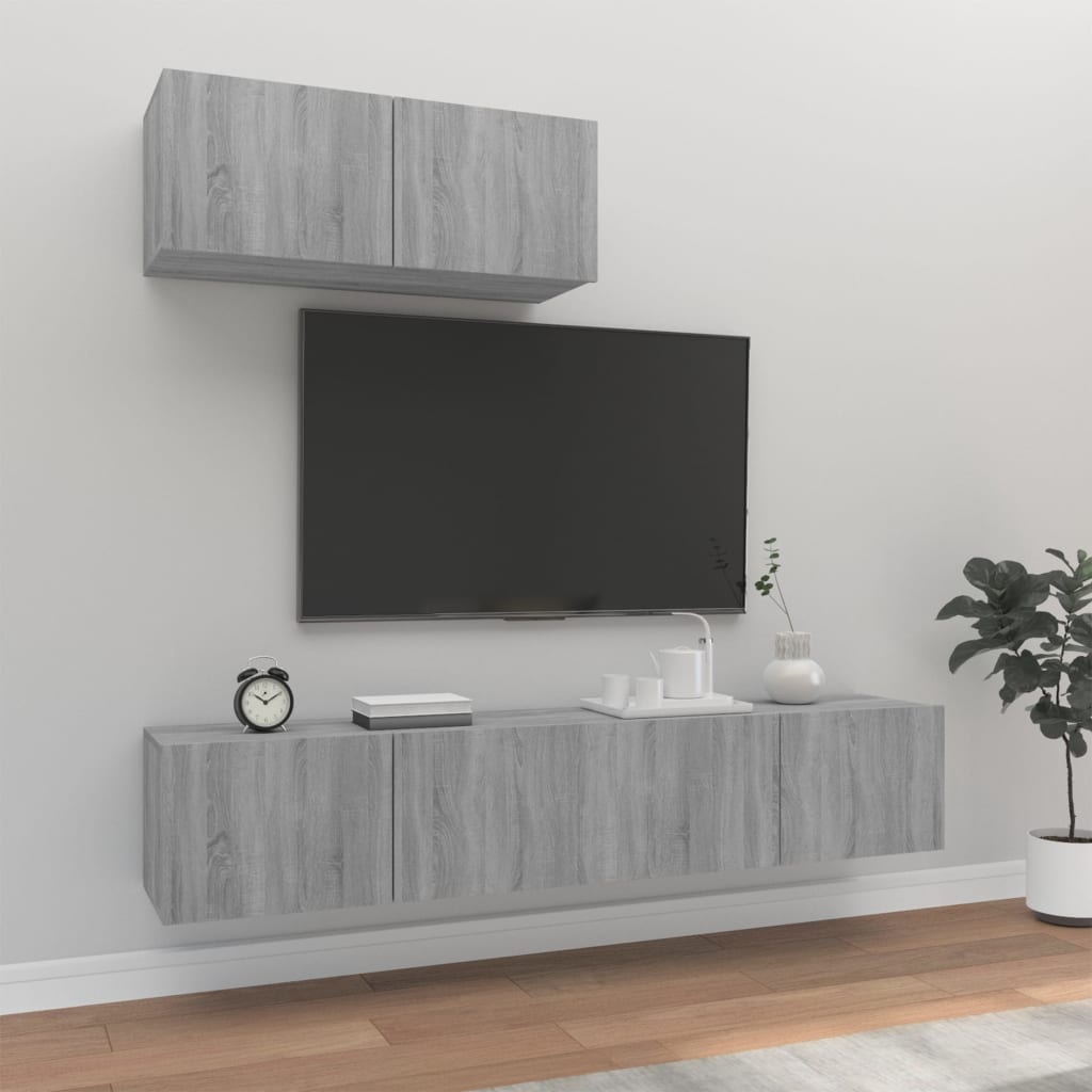 vidaXL Set de muebles para TV 3 pzas madera contrachapada gris Sonoma