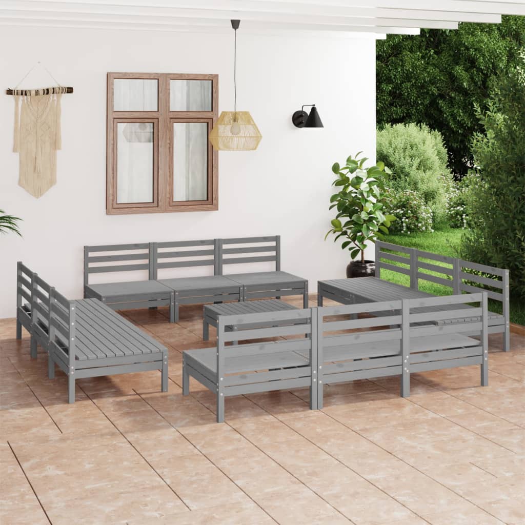 vidaXL Juego de muebles de jardín 13 piezas madera maciza de pino gris