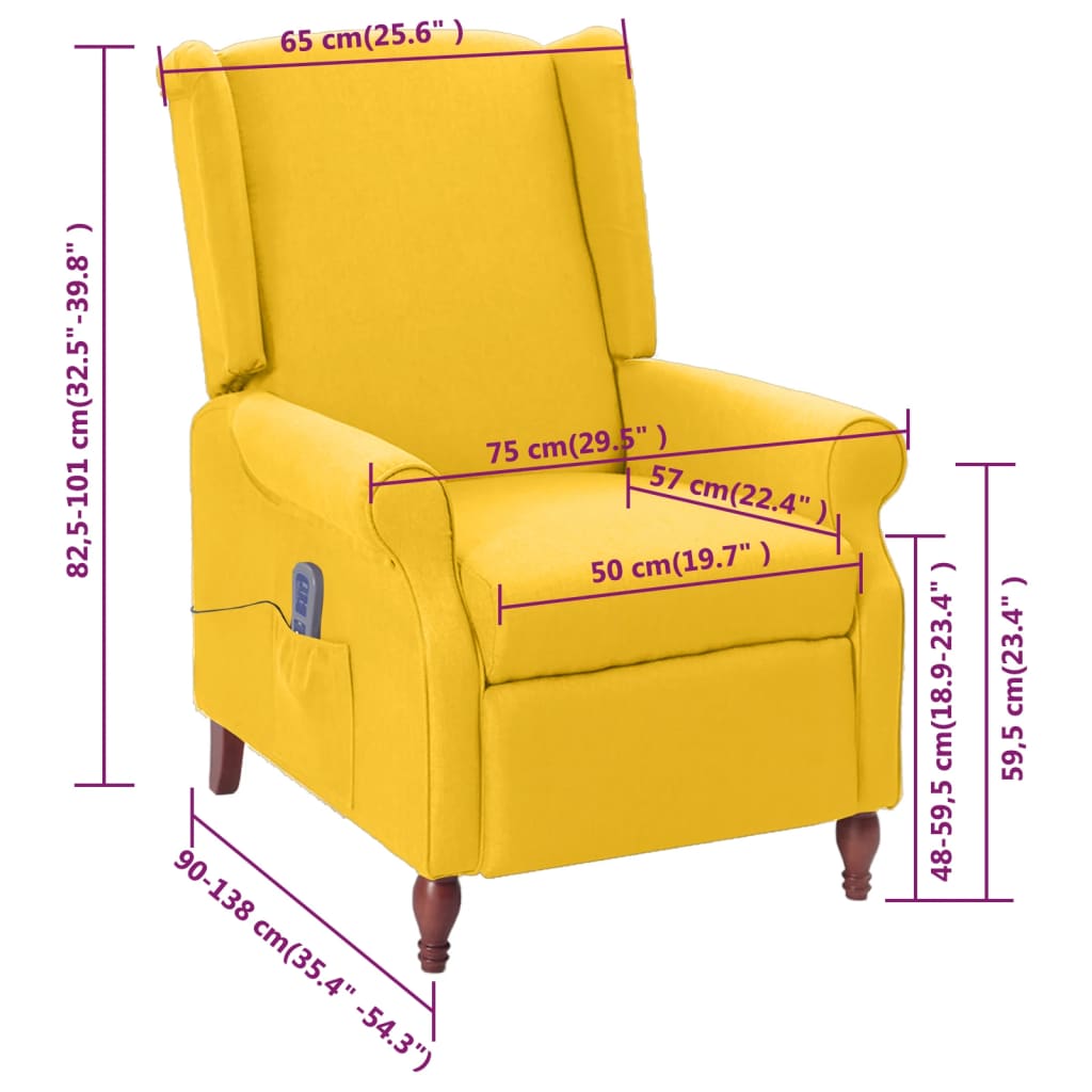 vidaXL Sillón de masaje reclinable de tela amarillo