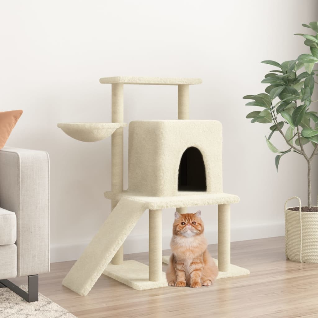 vidaXL Rascador para gatos con postes de sisal color crema 96,5 cm
