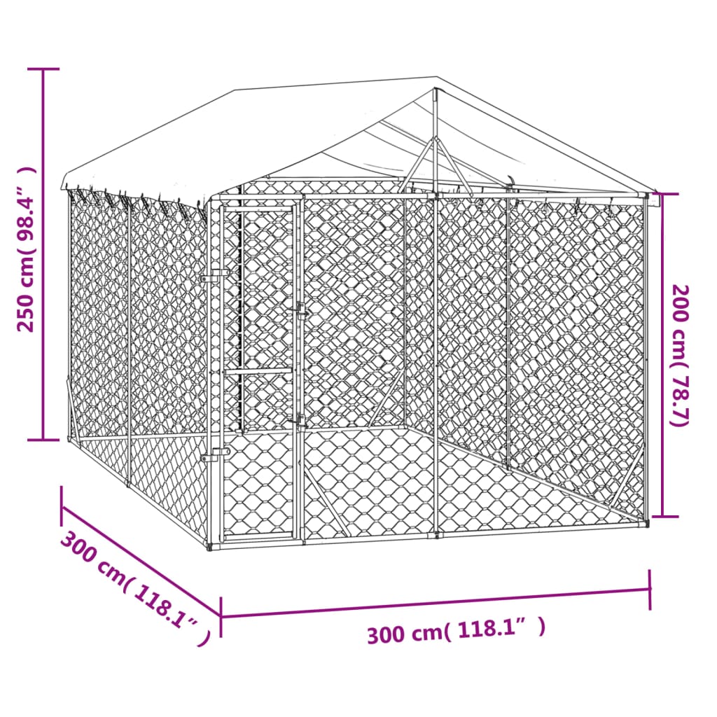 vidaXL Perrera de exterior con techo acero galvanizado plata 3x3x2,5 m