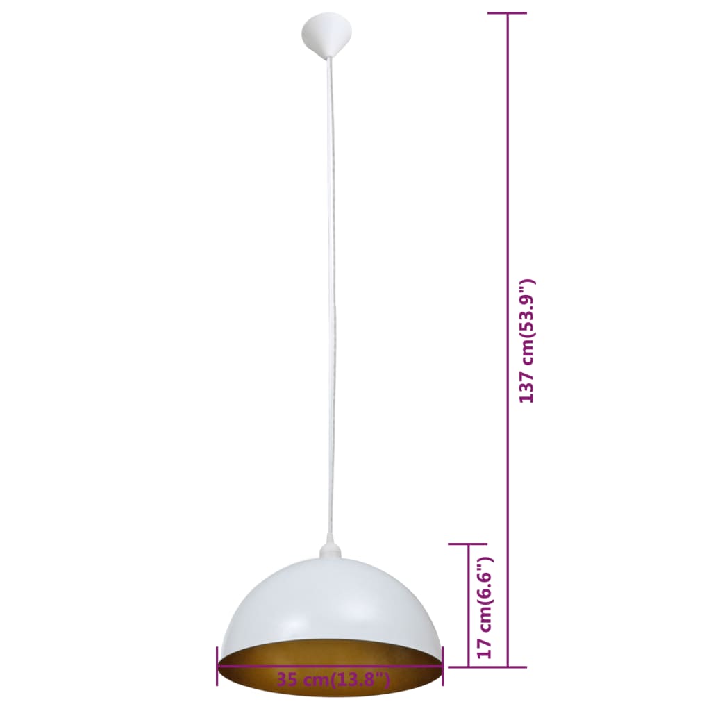 vidaXL Lámpara de techo 2 uds altura ajustable semiesférica blanca
