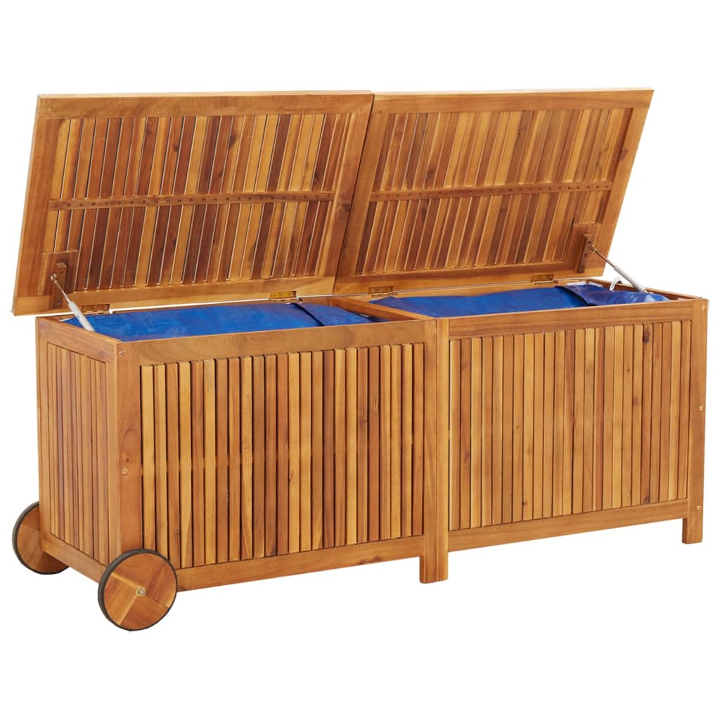 vidaXL Caja de almacenaje jardín con ruedas madera acacia 150x50x58 cm