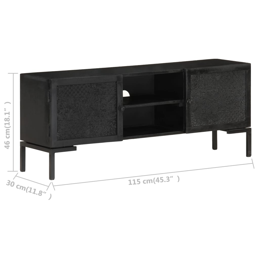 vidaXL Mueble para TV de madera maciza de mango negro 115x30x46 cm