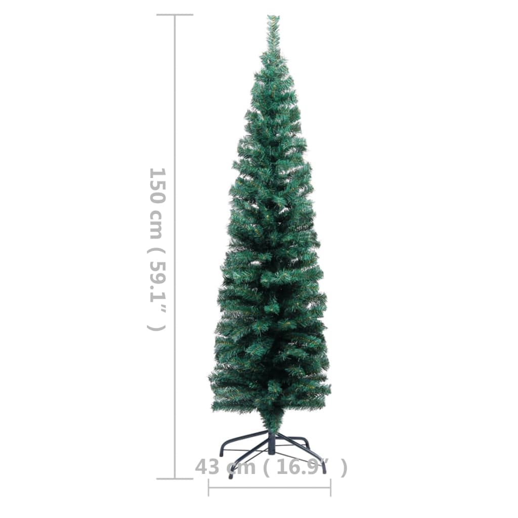 vidaXL Árbol de Navidad delgado con luces y soporte PVC verde 150 cm