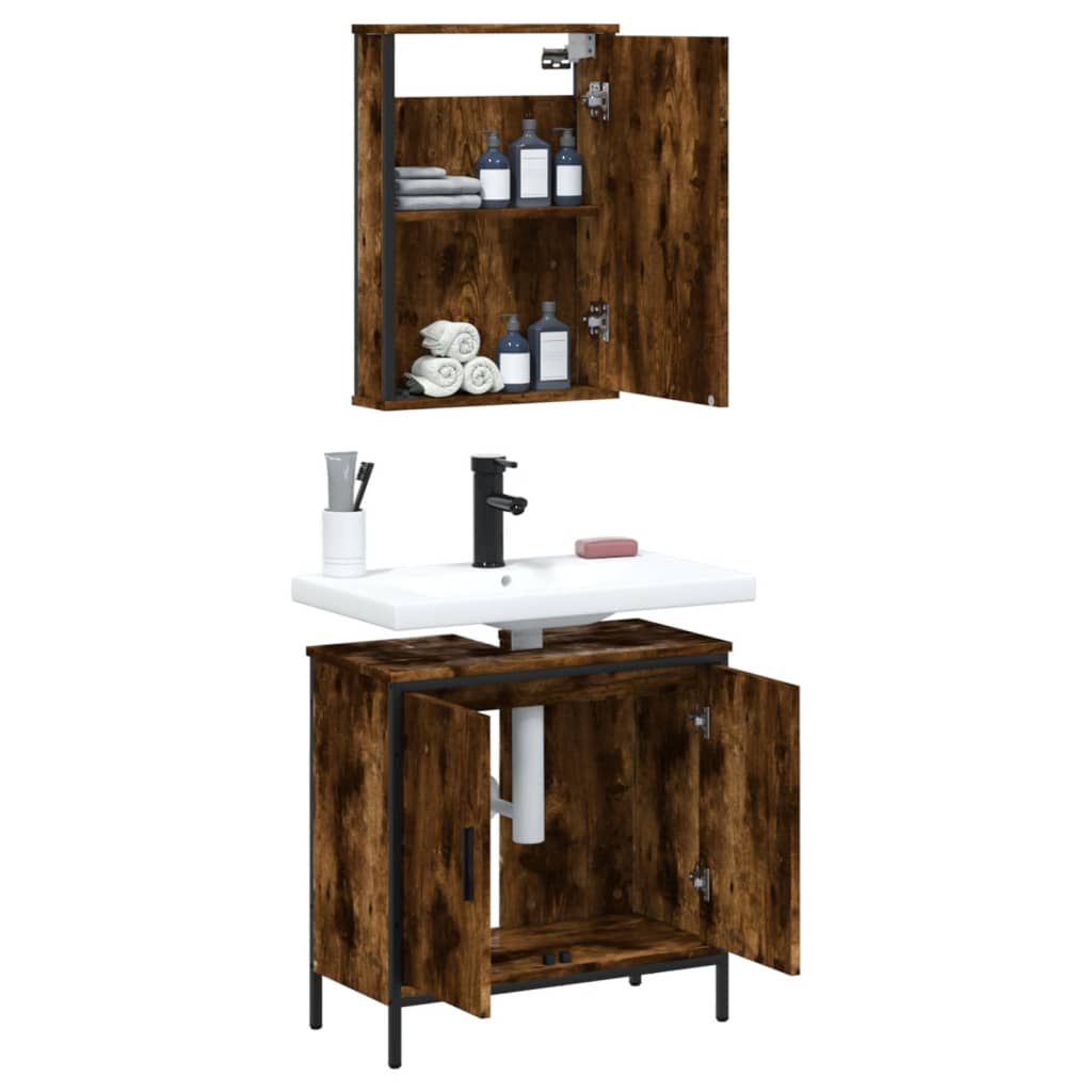 vidaXL Set de muebles baño 2 pzas madera contrachapada roble ahumado