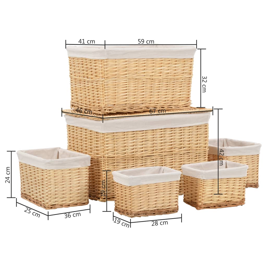 vidaXL Conjunto de cestas apilables 6 unidades de sauce natural