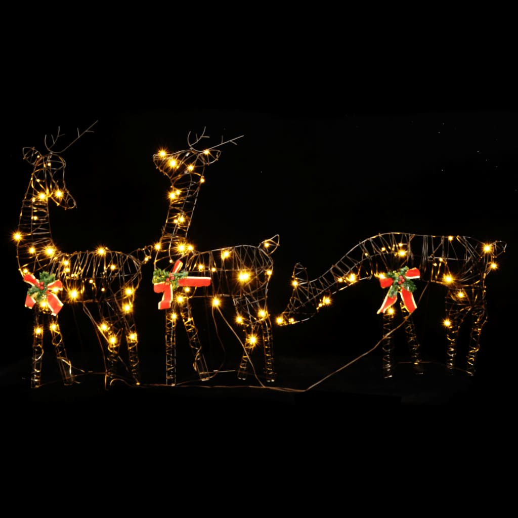 vidaXL Familia de renos de Navidad 90 LED ratán blanco cálido