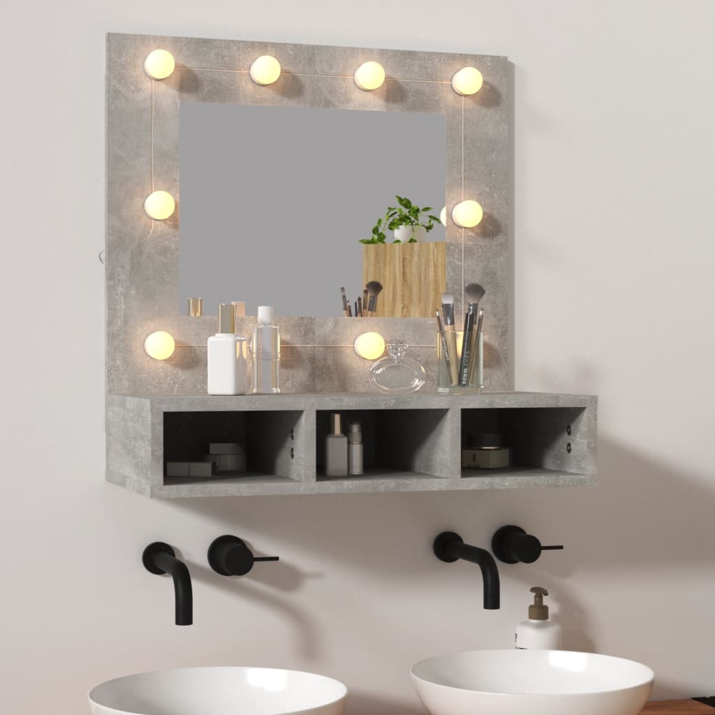vidaXL Mueble con espejo y luces LED gris hormigón 60x31,5x62 cm