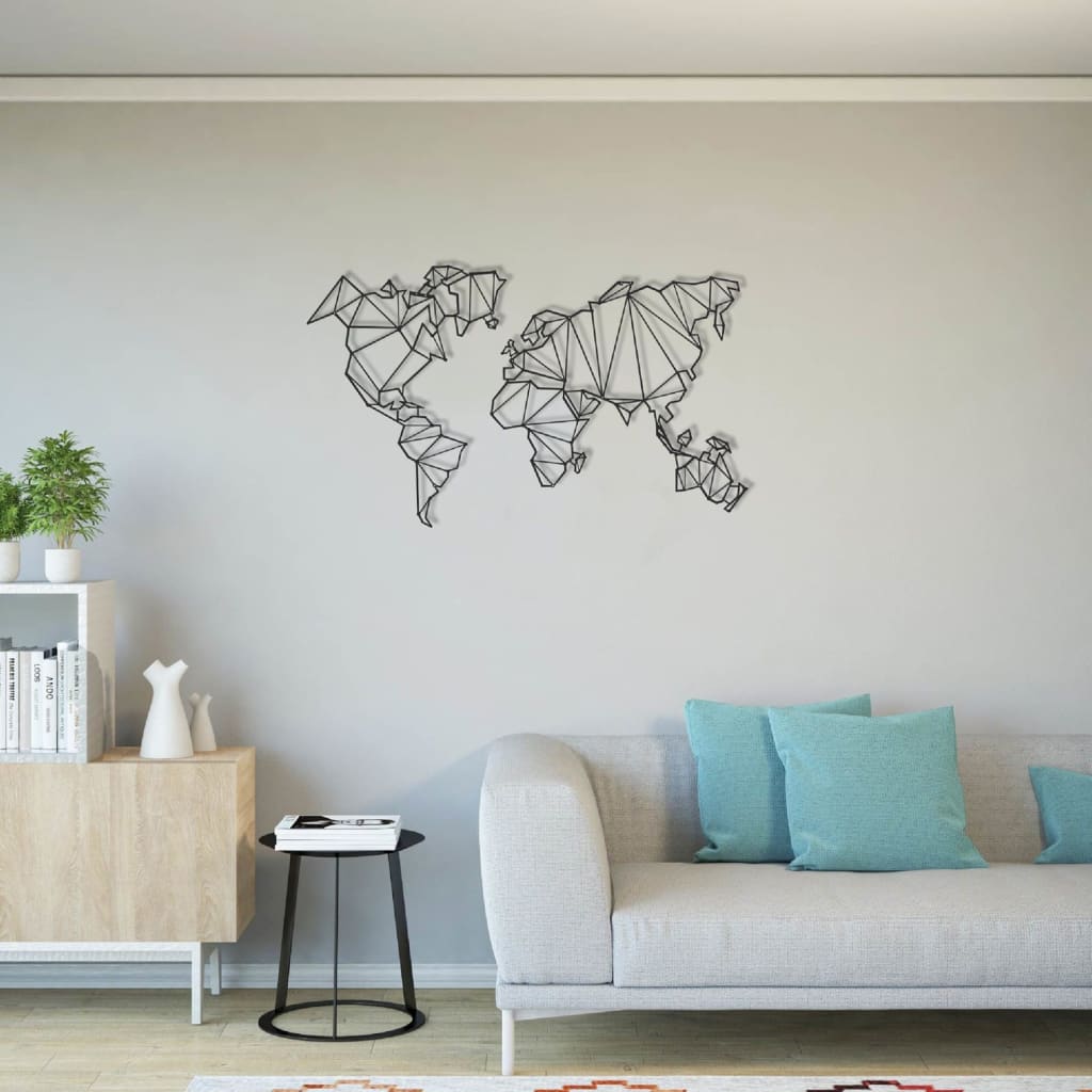 Homemania Decoración de pared mapa del mundo 120x72 cm metal negro