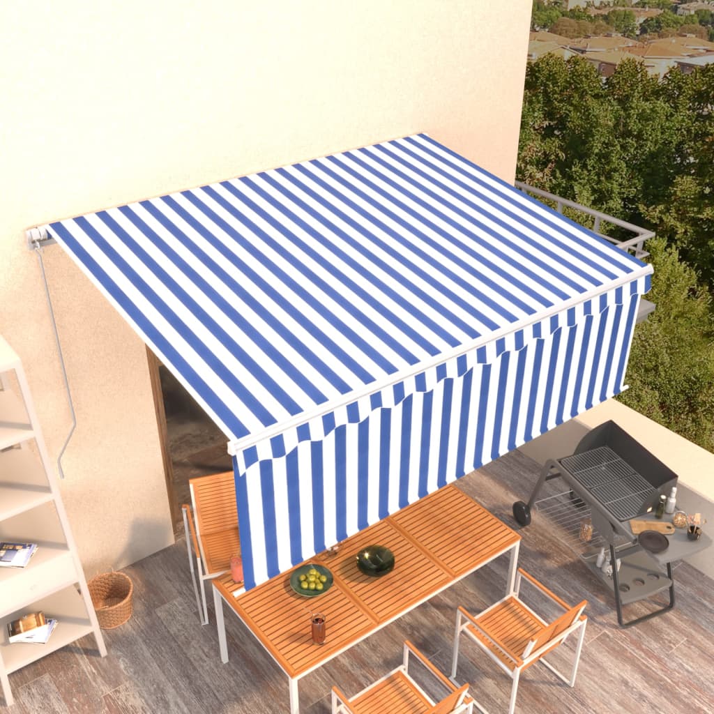 vidaXL Toldo retráctil manual con persiana azul y blanco 4x3 m