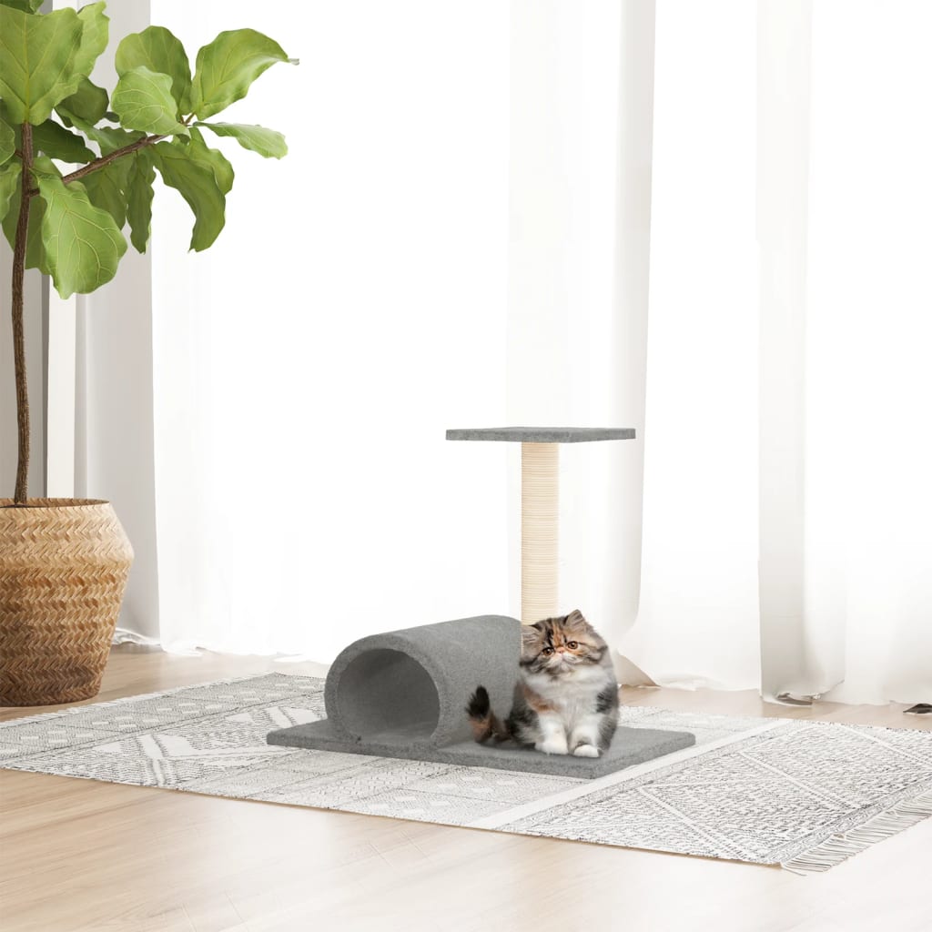 vidaXL Poste rascador para gatos con túnel gris claro 60x34,5x50 cm
