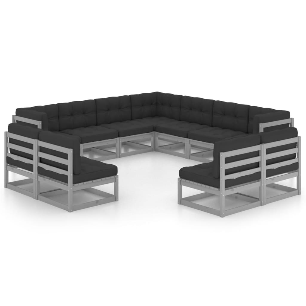 vidaXL Set de muebles de jardín 11 pzas con cojines madera pino gris