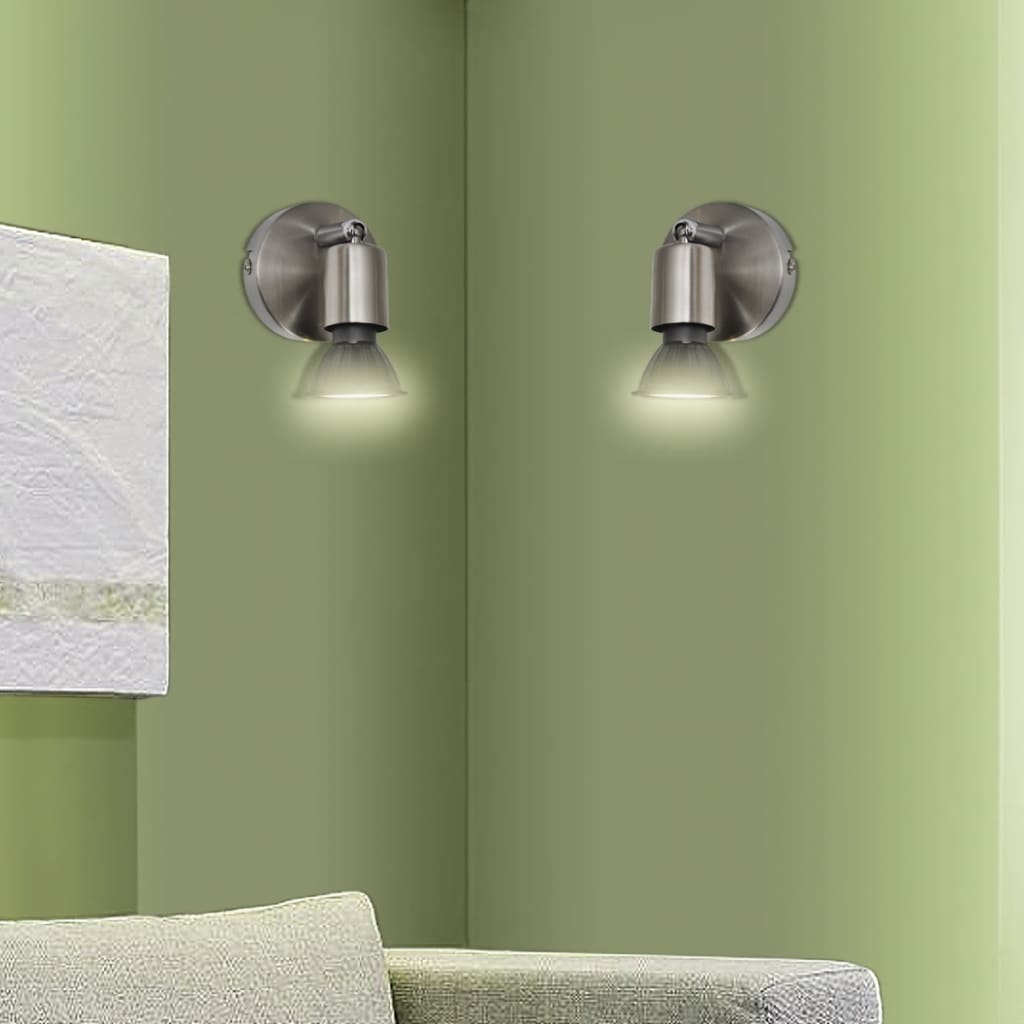 Aplique lámpara de pared LED, níquel satinado, 2 uds.