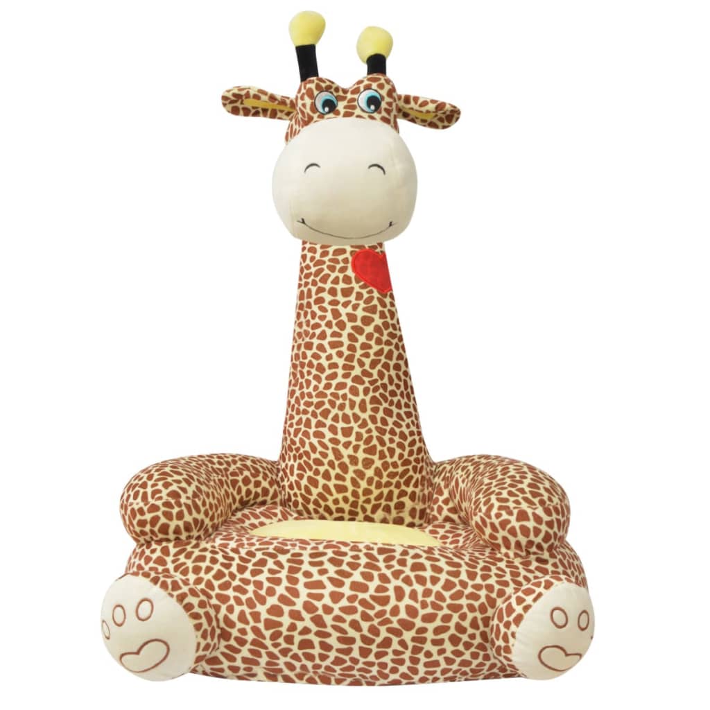 vidaXL Silla de peluche para niños jirafa marrón