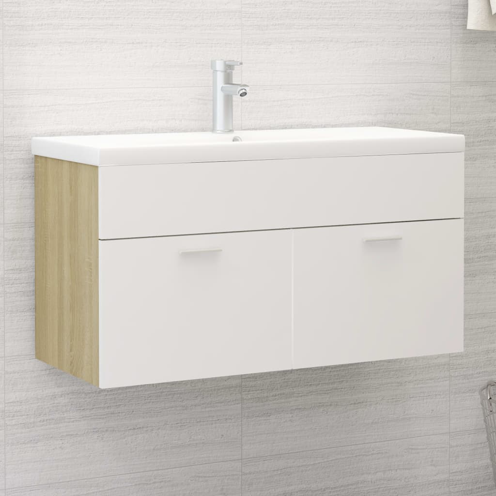 vidaXL Armario para lavabo contrachapada blanco roble 90x38,5x46 cm