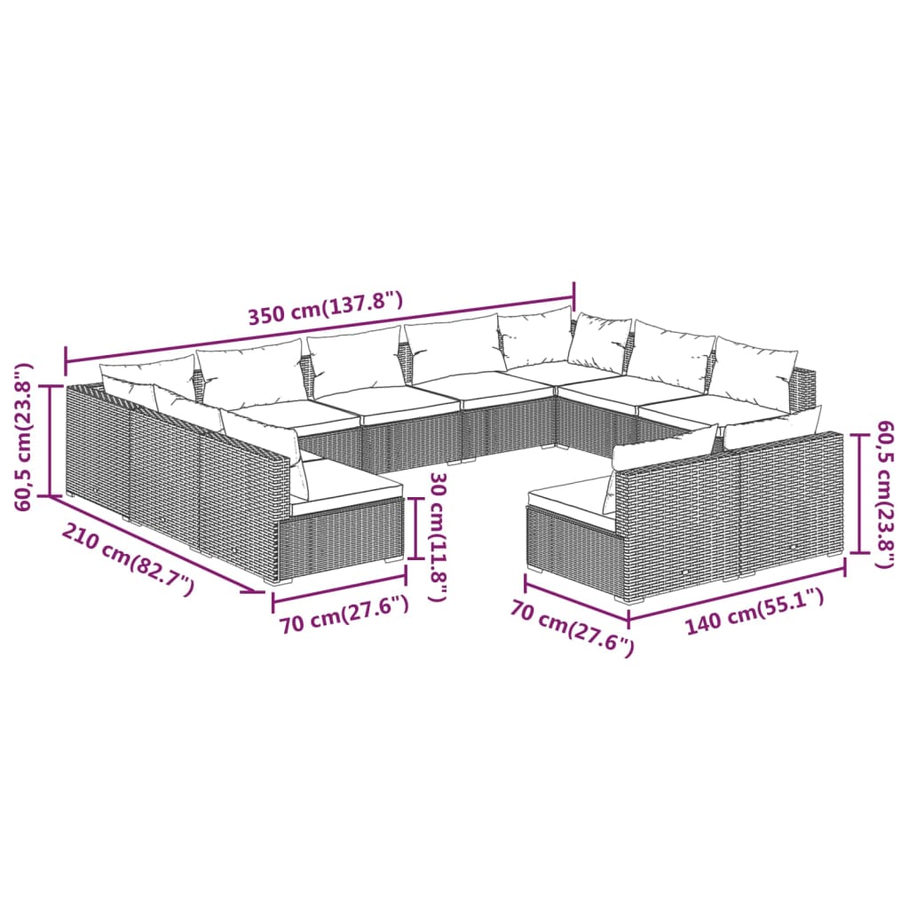 vidaXL Set de muebles de jardín 11 pzas cojines ratán sintético negro