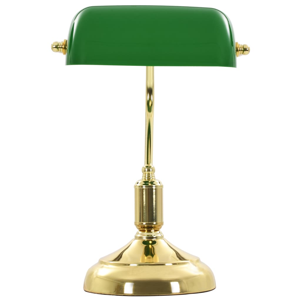 vidaXL Lámpara de mesa tipo banquero verde y dorado 40 W