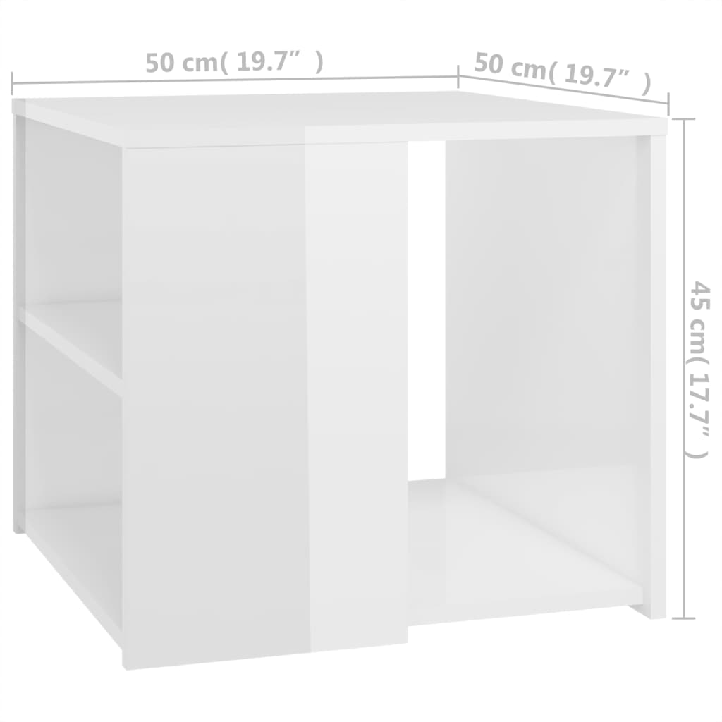 vidaXL Mesa auxiliar madera contrachapada blanco brillante 50x50x45 cm