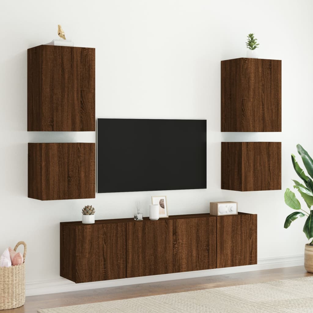 vidaXL Mueble TV de pared madera ingeniería roble ahumado 40,5x30x40cm