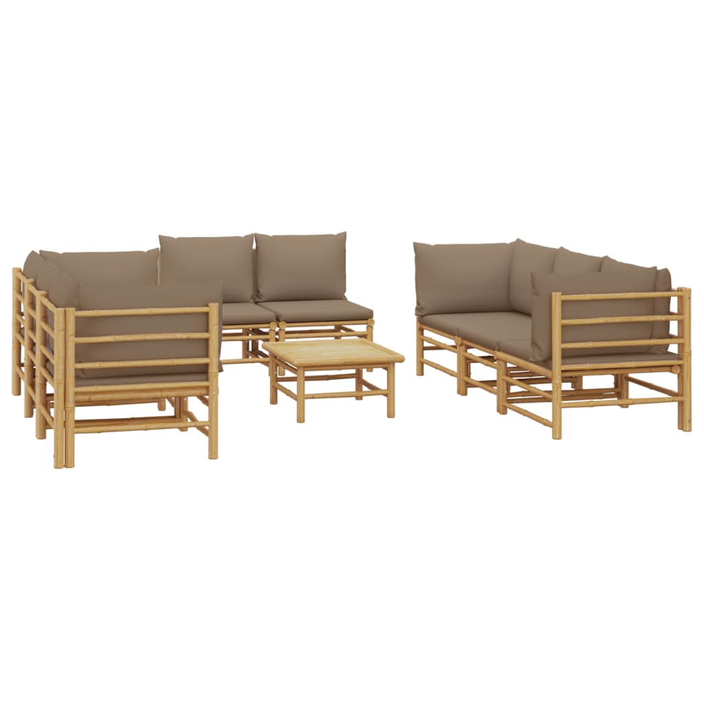 vidaXL Set de muebles de jardín 9 piezas bambú y cojines gris taupé