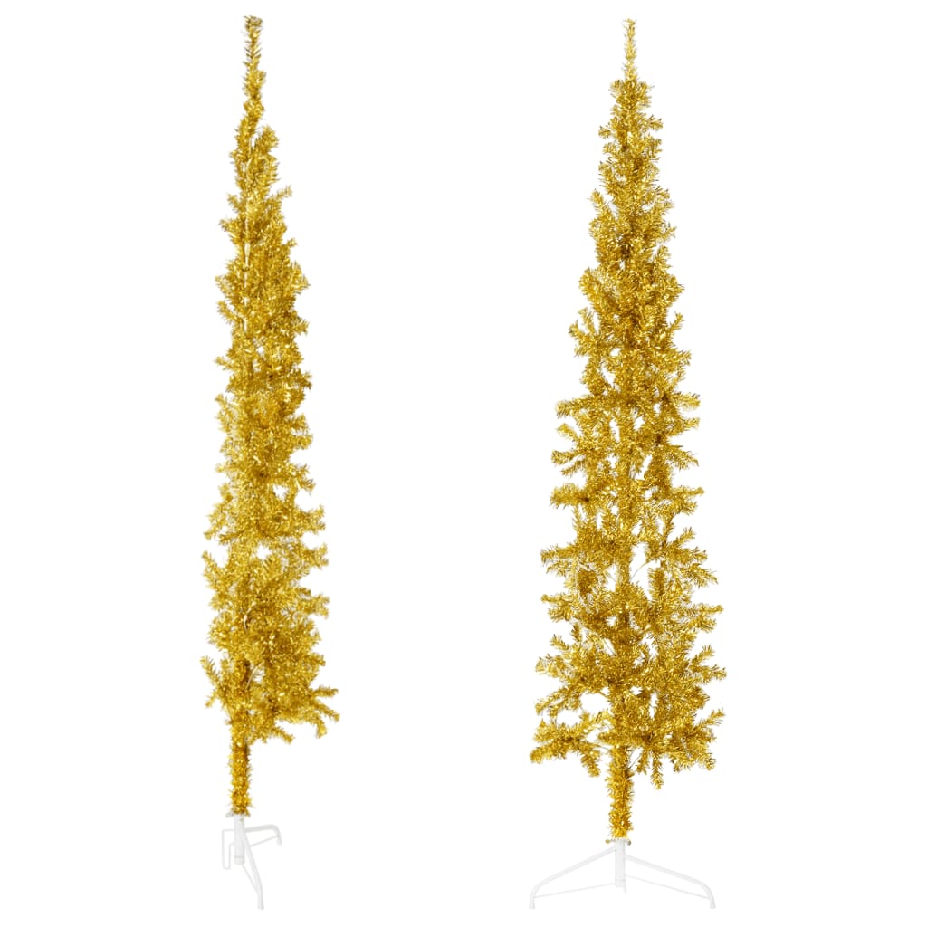 vidaXL Medio árbol de Navidad artificial con soporte dorado 180 cm