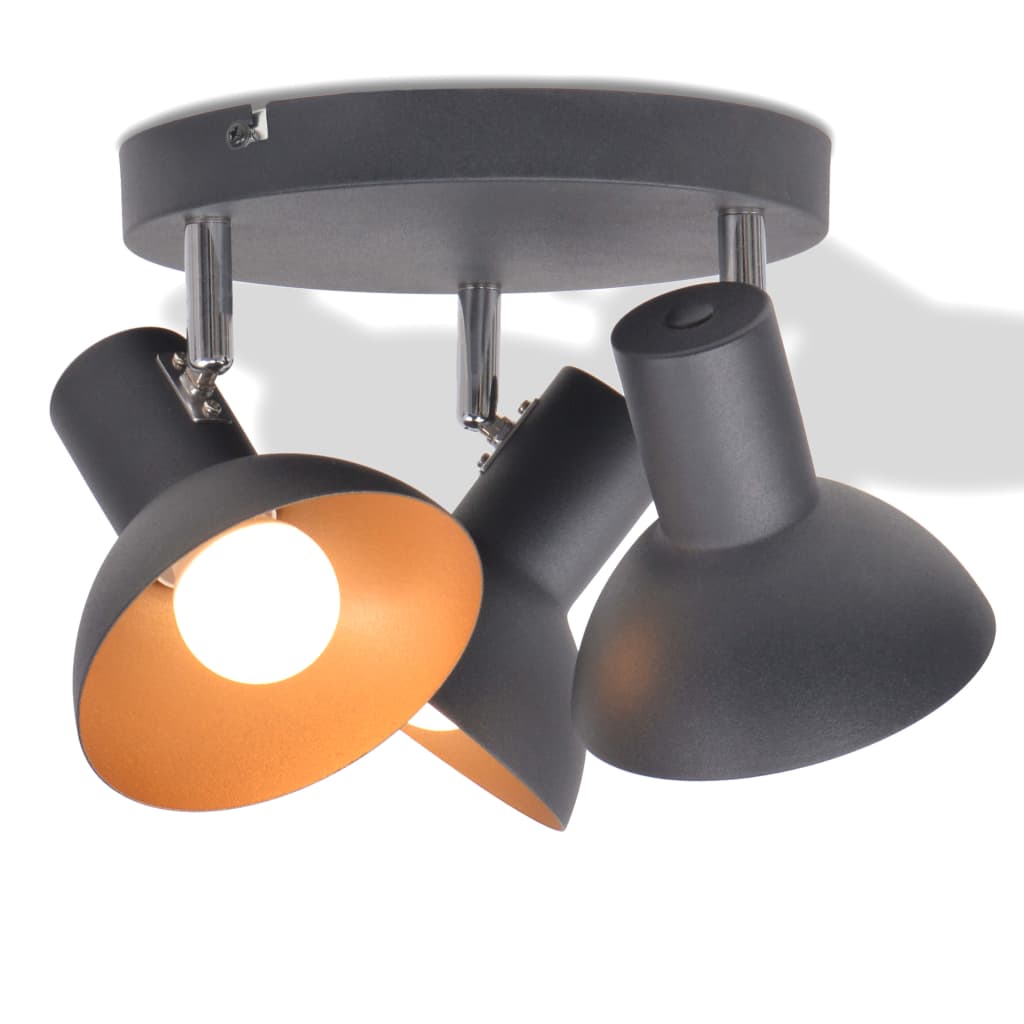 vidaXL Lámpara de techo para 3 bombillas E27 negra y dorada