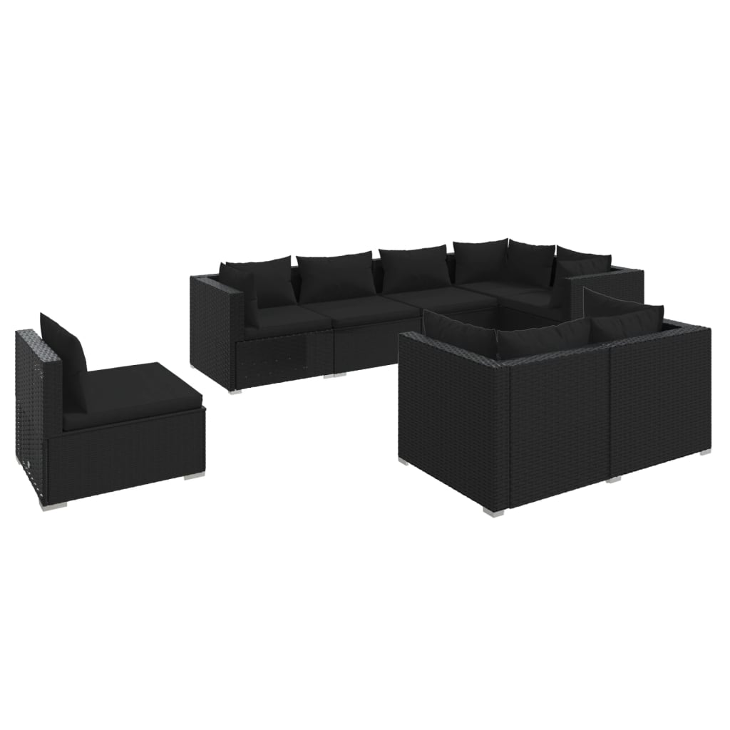vidaXL Set de muebles de jardín 8 pzas y cojines ratán sintético negro