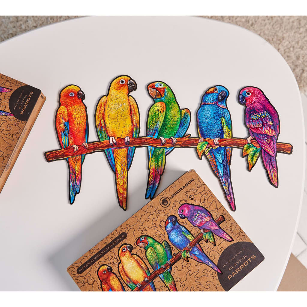 UNIDRAGON Rompecabezas Playful Parrots 193 piezas madera M 44x25 cm