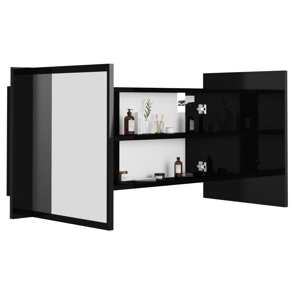 vidaXL Armario espejo de baño LED acrílico negro brillo 90x12x45 cm