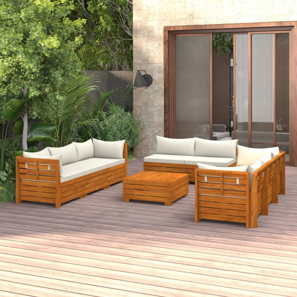 vidaXL Muebles de jardín 9 piezas con cojines madera maciza de acacia
