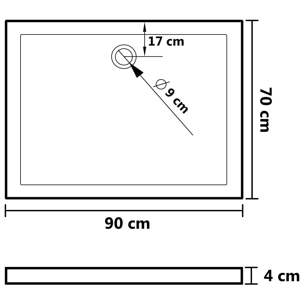 vidaXL Plato de ducha rectangular ABS 70x90 cm