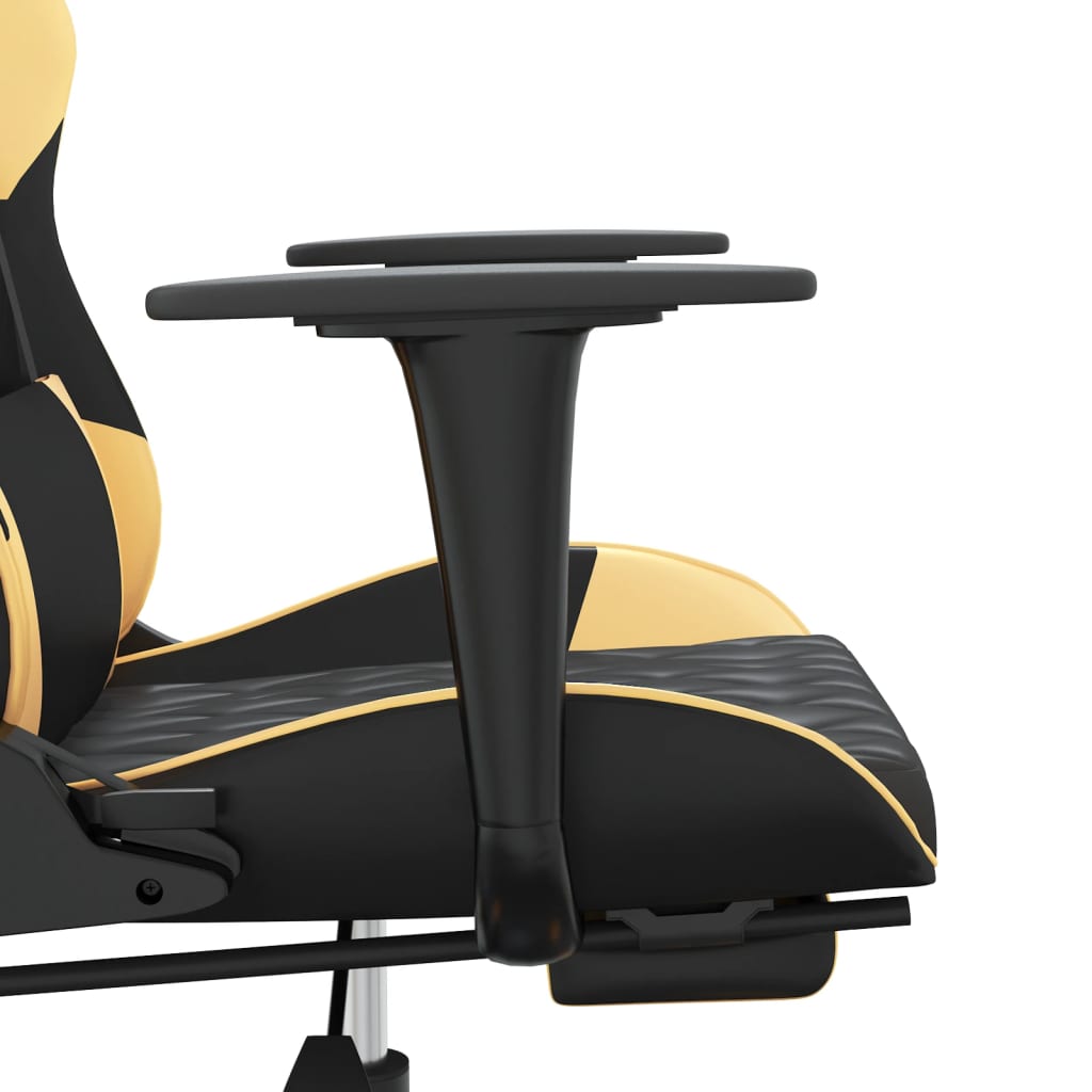 vidaXL Silla gaming con reposapiés cuero sintético negro dorado