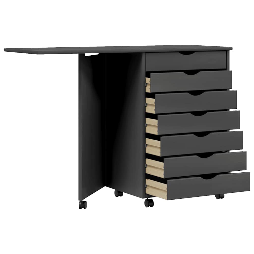 vidaXL Cajonera con ruedas y escritorio MOSS madera maciza pino gris