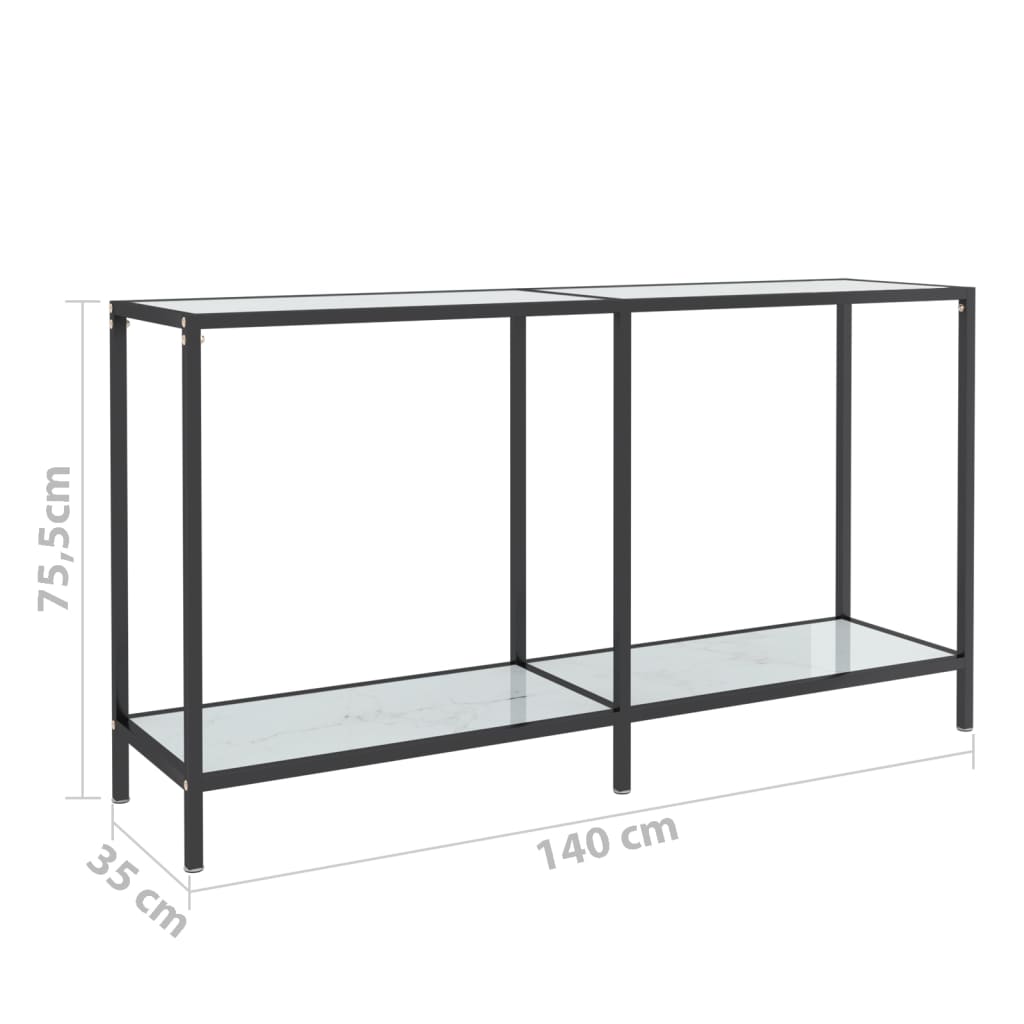 vidaXL Mesa de consola vidrio templado blanco 140x35x75,5 cm