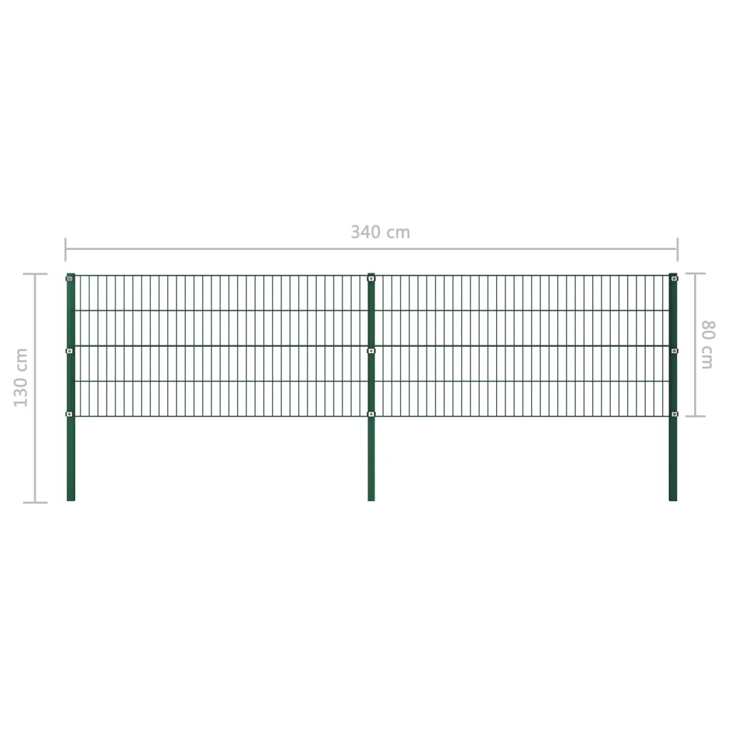 vidaXL Panel de valla con postes hierro verde 3,4x0,8 m