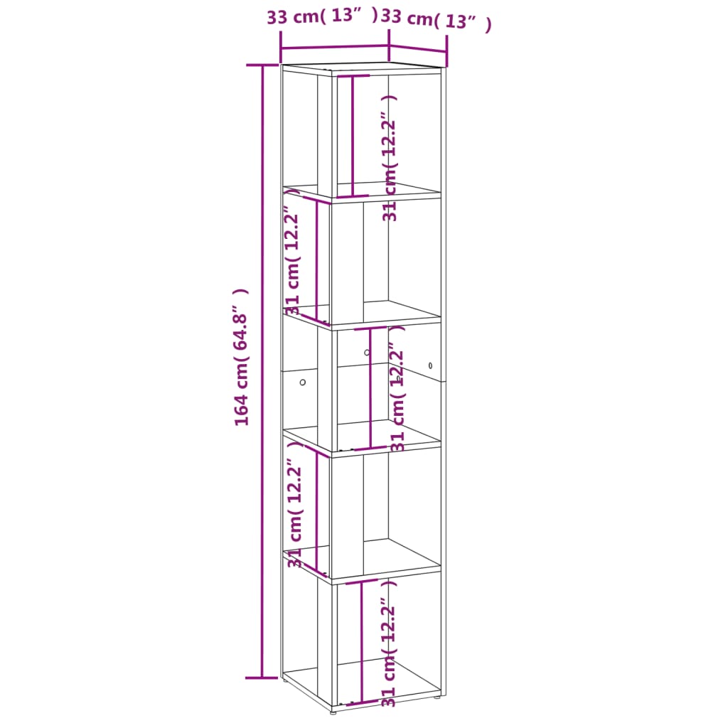 vidaXL Mueble de esquina madera ingeniería gris hormigón 33x33x164,5cm